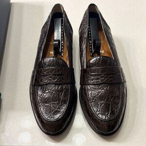 Ralph Lauren Brown Crocodile Bel Air Penny Loafers